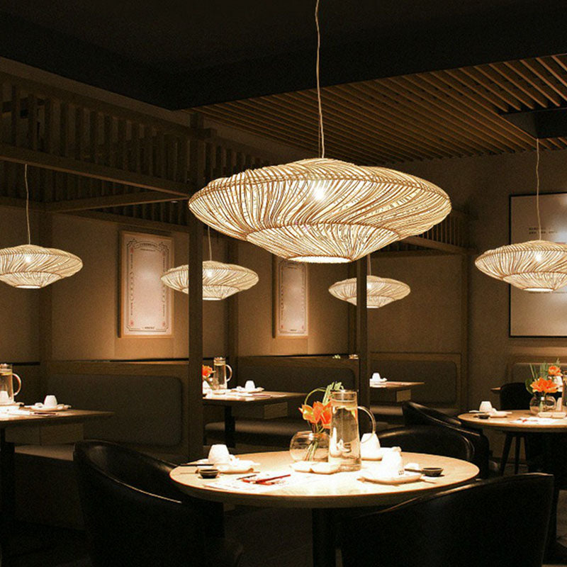 Handcrafted Suspension Lighting Minimalist Rattan 1 Head Restaurant Pendant Ceiling Light in Wood Clearhalo 'Ceiling Lights' 'Lighting' 'Pendant Lights' 2246952_bd13f81c-da92-4e33-80d7-a5a22b42e0a3