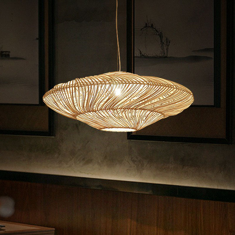 Handcrafted Suspension Lighting Minimalist Rattan 1 Head Restaurant Pendant Ceiling Light in Wood Clearhalo 'Ceiling Lights' 'Lighting' 'Pendant Lights' 2246953_72084e7f-f8ef-4374-a3ad-73fec3ec5f1c