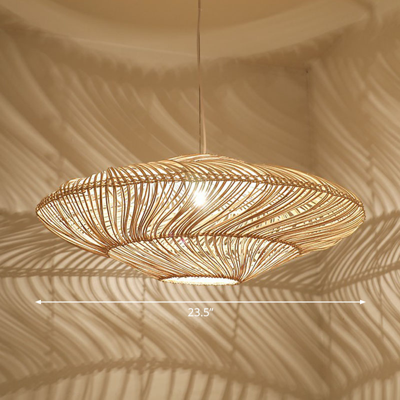 Handcrafted Suspension Lighting Minimalist Rattan 1 Head Restaurant Pendant Ceiling Light in Wood Wood 23.5" A Clearhalo 'Ceiling Lights' 'Lighting' 'Pendant Lights' 2246955_59aaea3c-7e10-4efa-82b0-62248b60d83b