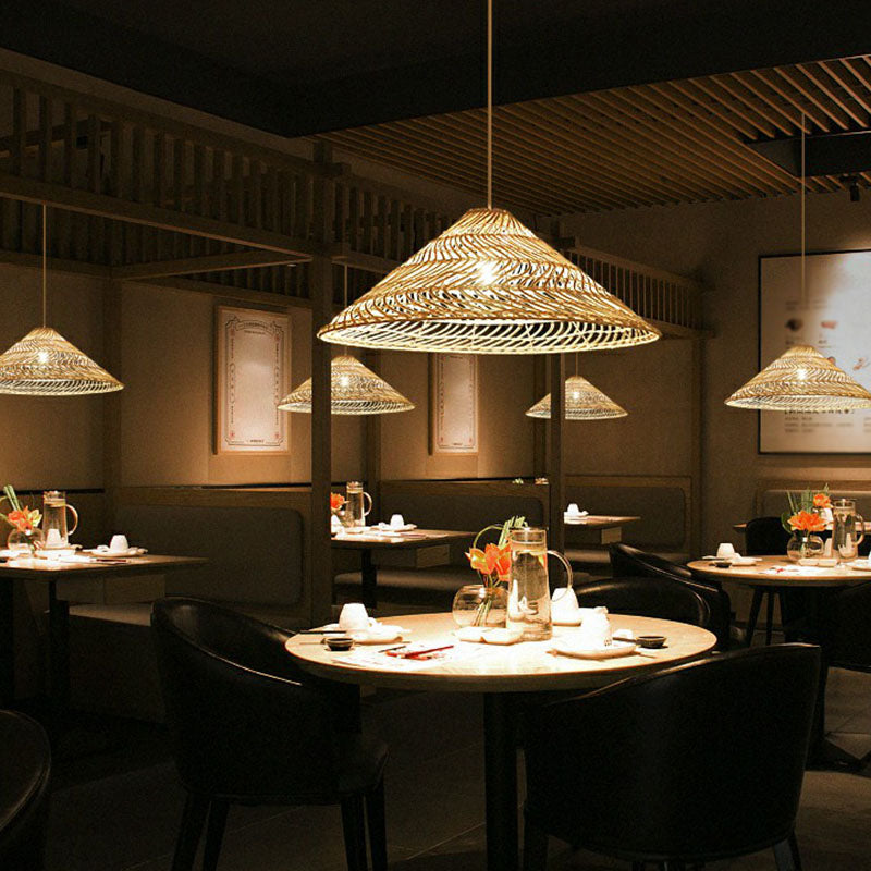 Handcrafted Suspension Lighting Minimalist Rattan 1 Head Restaurant Pendant Ceiling Light in Wood Wood B Clearhalo 'Ceiling Lights' 'Lighting' 'Pendant Lights' 2246956_a88c760a-2129-467c-9a86-3955a2404d75
