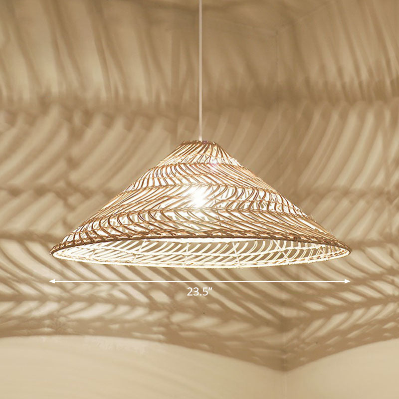 Handcrafted Suspension Lighting Minimalist Rattan 1 Head Restaurant Pendant Ceiling Light in Wood Wood 23.5" B Clearhalo 'Ceiling Lights' 'Lighting' 'Pendant Lights' 2246957_f6e55edd-6f74-45c9-b5e1-327bb6dd0f0d