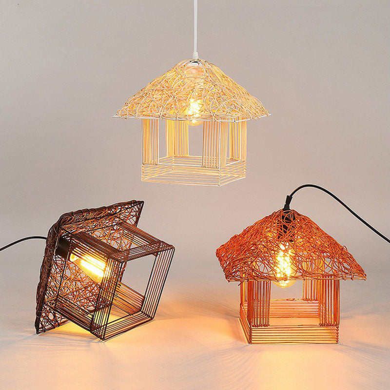 House Shaped Tea Room Pendant Light Bamboo Single-Bulb Contemporary Suspension Light Fixture Clearhalo 'Ceiling Lights' 'Pendant Lights' 'Pendants' Lighting' 2247003