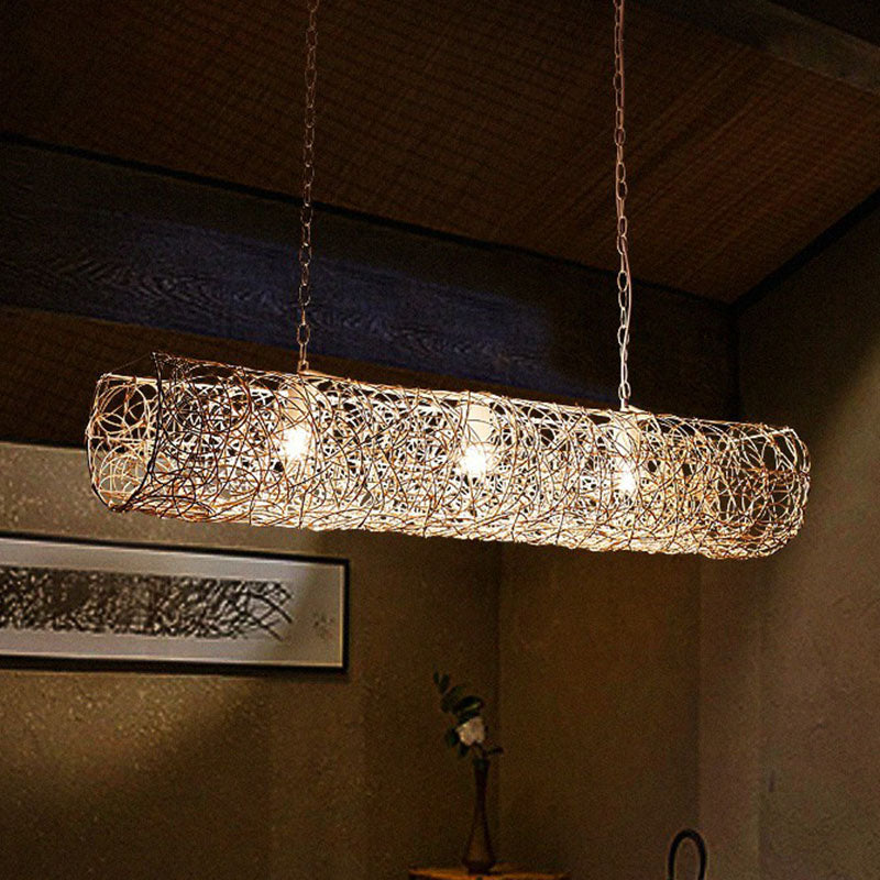 Cylinder Island Pendant Light South-east Asia Rattan 3 Bulbs Tea Room Ceiling Light Clearhalo 'Ceiling Lights' 'Island Lights' Lighting' 2247076