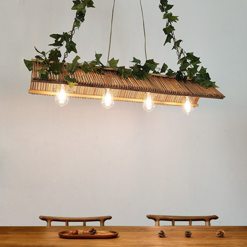 Bamboo Triangle Roof Island Light Fixture Modern Style Ceiling Pendant Lighting in Wood Clearhalo 'Ceiling Lights' 'Island Lights' Lighting' 2247088