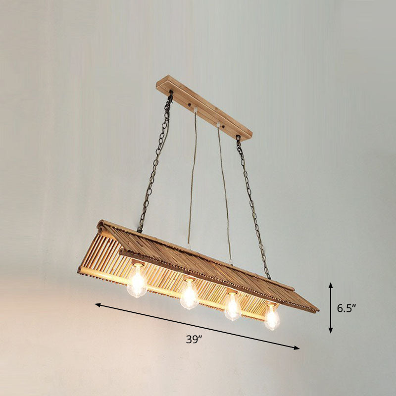 Bamboo Triangle Roof Island Light Fixture Modern Style Ceiling Pendant Lighting in Wood Clearhalo 'Ceiling Lights' 'Island Lights' Lighting' 2247094