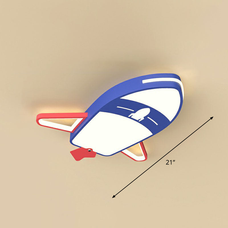 Childrens Plane LED Flush Mount Acrylic Nursery Flushmount Ceiling Lighting in Blue Blue 21" Remote Control Stepless Dimming Clearhalo 'Ceiling Lights' 'Close To Ceiling Lights' 'Close to ceiling' 'Flush mount' Lighting' 2247197