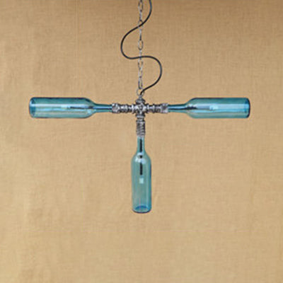 Blue/Clear Bottle Shade Chandelier Lamp Antique Style Glass 3-Light Restaurant Pendant Lamp Clearhalo 'Ceiling Lights' 'Chandeliers' 'Clear' 'Close To Ceiling Lights' 'Glass shade' 'Glass' 'Industrial Chandeliers' 'Industrial' 'Middle Century Chandeliers' 'Modern' 'Tiffany' 'Traditional Chandeliers' Lighting' 22472