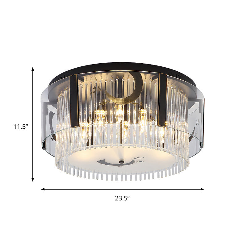 Chinese Style Double Tier Flush Lamp Clear Glass 4/5/6-Light Dining Room Ceiling Mounted Light, 16"/19.5"/23.5" Wide Clearhalo 'Ceiling Lights' 'Close To Ceiling Lights' 'Close to ceiling' 'Flush mount' Lighting' 224724