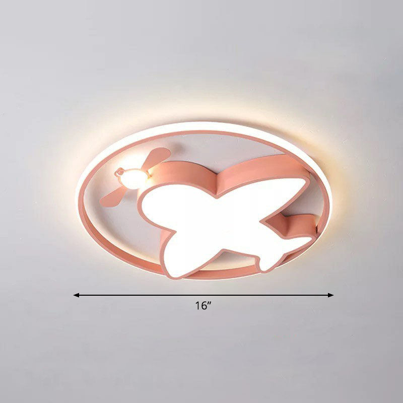 Plane Shape Flush Mount Lighting Kids Style Acrylic Bedroom LED Flush Mount Fixture Pink 15.5" Clearhalo 'Ceiling Lights' 'Close To Ceiling Lights' 'Close to ceiling' 'Flush mount' Lighting' 2247306