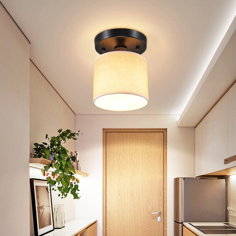 Fabric Drum Semi Flush Mount Simplicity Single-Bulb Beige Flushmount Ceiling Light Clearhalo 'Ceiling Lights' 'Close To Ceiling Lights' 'Close to ceiling' Lighting' 2247417