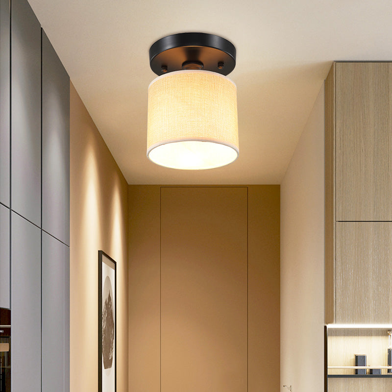Fabric Drum Semi Flush Mount Simplicity Single-Bulb Beige Flushmount Ceiling Light Clearhalo 'Ceiling Lights' 'Close To Ceiling Lights' 'Close to ceiling' Lighting' 2247419