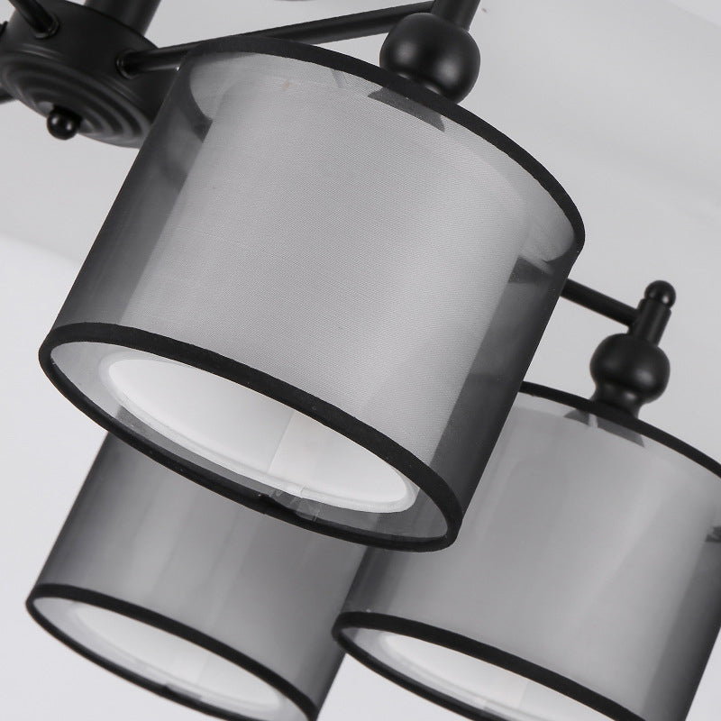 Contemporary Cylindrical Semi Flush Mount Fabric Living Room Close To Ceiling Chandelier in Black Clearhalo 'Ceiling Lights' 'Close To Ceiling Lights' 'Close to ceiling' Lighting' 2247428