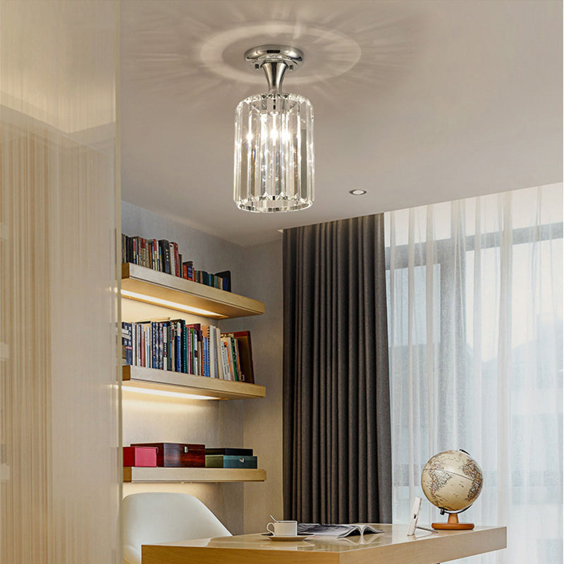 Spiral/Cone/Cylinder Kitchen Flush Light Minimalist Crystal 1 Light Chrome Ceiling Lighting Chrome Cylinder Clearhalo 'Ceiling Lights' 'Close To Ceiling Lights' 'Close to ceiling' 'Flush mount' Lighting' 224743