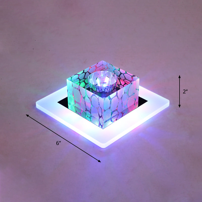 Simplicity Square LED Flush Mount Light Crystal Corridor Flush Mount Ceiling Light in Clear Clear 6" Multi Color Clearhalo 'Ceiling Lights' 'Close To Ceiling Lights' 'Close to ceiling' 'Flush mount' Lighting' 2247695