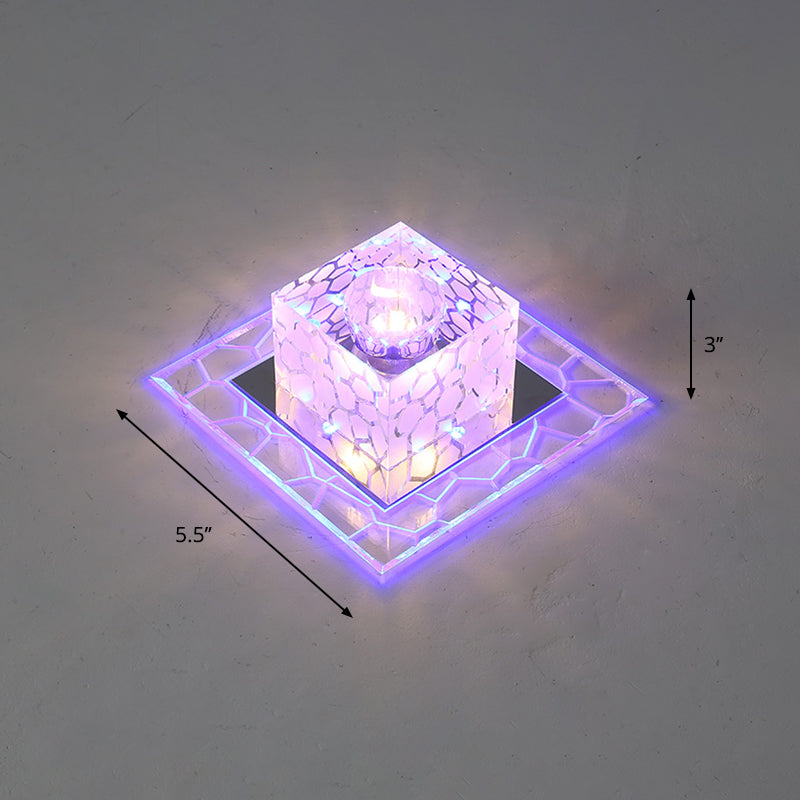 Crystal Square Flush Mount Lighting Minimalist Clear LED Flush Mount Fixture for Passage Clear 5.5" Blue Clearhalo 'Ceiling Lights' 'Close To Ceiling Lights' 'Close to ceiling' 'Flush mount' Lighting' 2247717