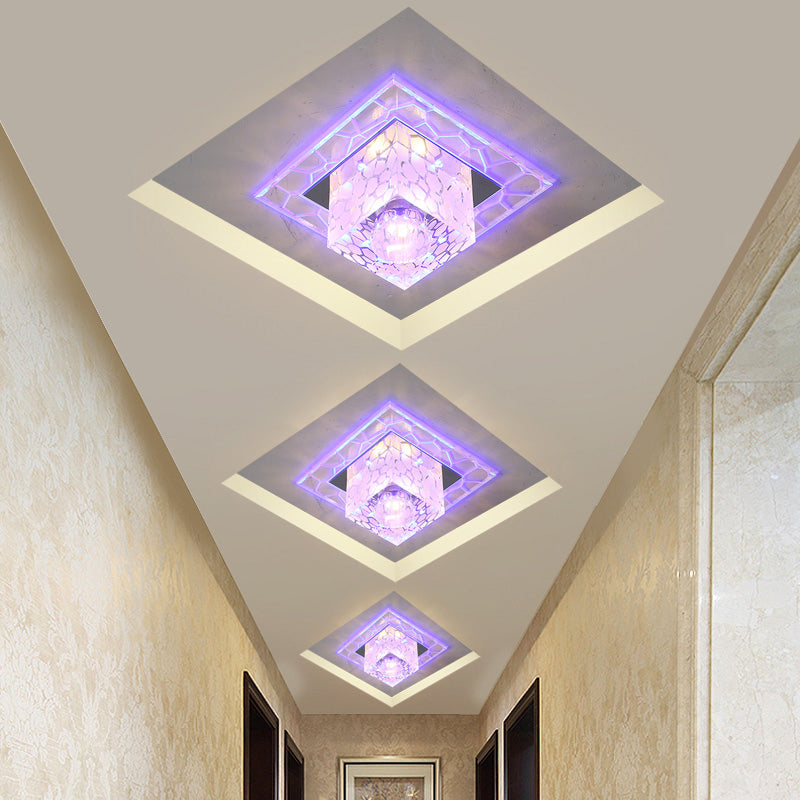 Crystal Square Flush Mount Lighting Minimalist Clear LED Flush Mount Fixture for Passage Clearhalo 'Ceiling Lights' 'Close To Ceiling Lights' 'Close to ceiling' 'Flush mount' Lighting' 2247722