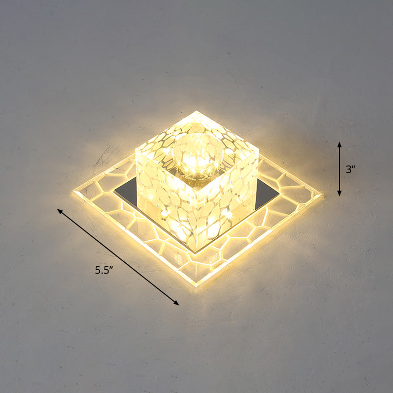 Crystal Square Flush Mount Lighting Minimalist Clear LED Flush Mount Fixture for Passage Clear 5.5" Warm Clearhalo 'Ceiling Lights' 'Close To Ceiling Lights' 'Close to ceiling' 'Flush mount' Lighting' 2247723
