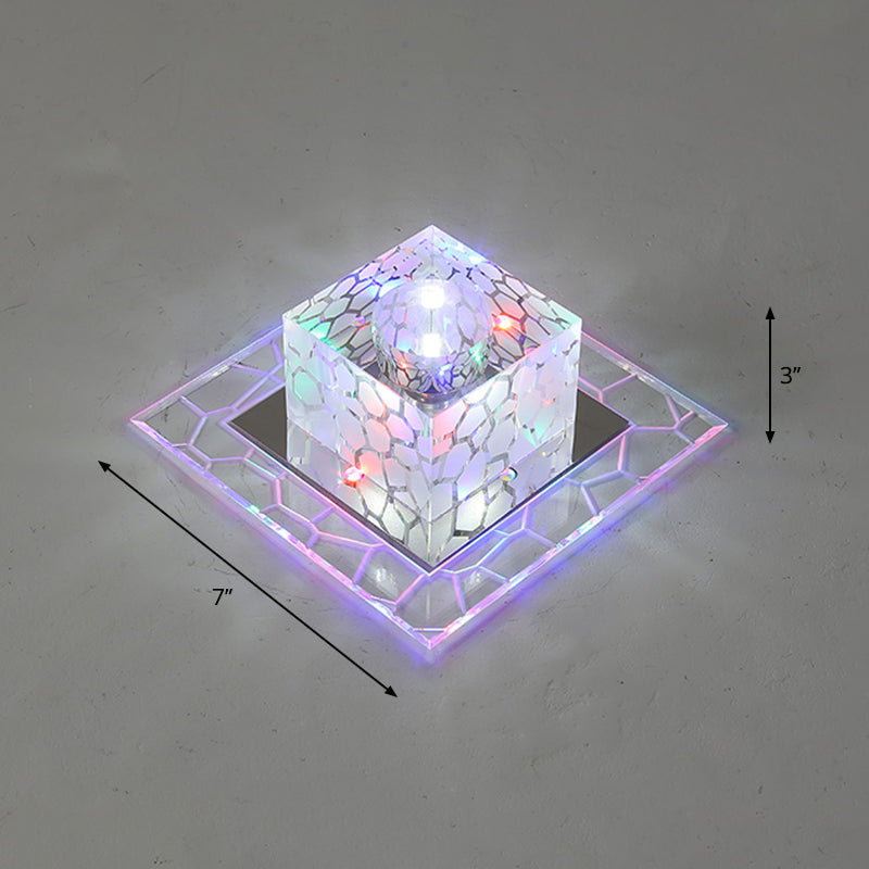 Crystal Square Flush Mount Lighting Minimalist Clear LED Flush Mount Fixture for Passage Clear 7" Multi Color Clearhalo 'Ceiling Lights' 'Close To Ceiling Lights' 'Close to ceiling' 'Flush mount' Lighting' 2247725