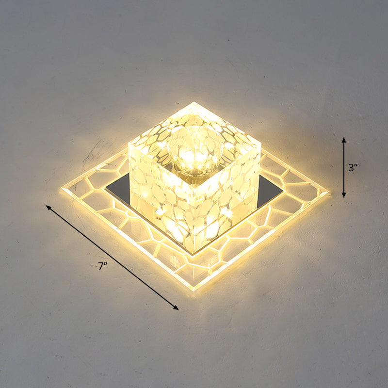 Crystal Square Flush Mount Lighting Minimalist Clear LED Flush Mount Fixture for Passage Clear 7" Warm Clearhalo 'Ceiling Lights' 'Close To Ceiling Lights' 'Close to ceiling' 'Flush mount' Lighting' 2247729