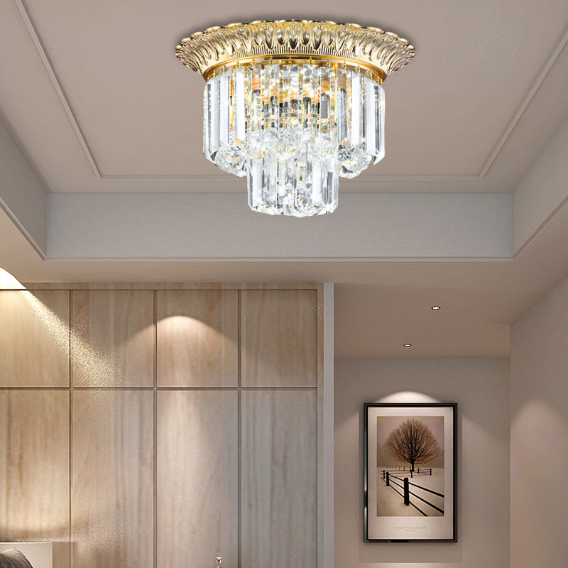 2 Tiers Faceted Crystal Flush Light Minimalist 14"/16" W LED Golden Indoor Ceiling Lighting Clearhalo 'Ceiling Lights' 'Close To Ceiling Lights' 'Close to ceiling' 'Flush mount' Lighting' 224775