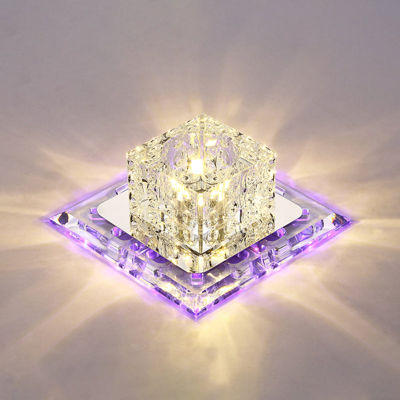 Simplicity Square LED Flush Mount Light Crystal Entryway Flush Mount Ceiling Light in Clear Clear 5.5" Purple Clearhalo 'Ceiling Lights' 'Close To Ceiling Lights' 'Close to ceiling' 'Flush mount' Lighting' 2247750