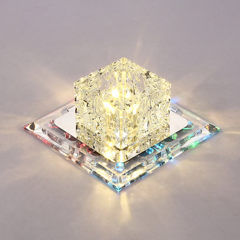 Simplicity Square LED Flush Mount Light Crystal Entryway Flush Mount Ceiling Light in Clear Clear 7" 7 Color Clearhalo 'Ceiling Lights' 'Close To Ceiling Lights' 'Close to ceiling' 'Flush mount' Lighting' 2247756