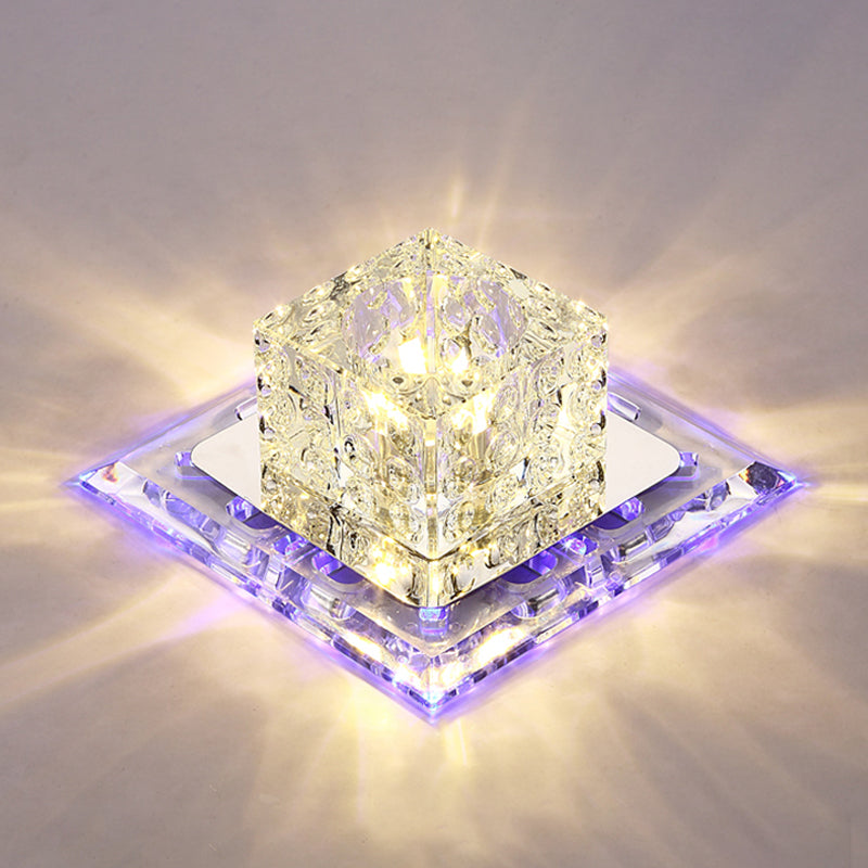 Simplicity Square LED Flush Mount Light Crystal Entryway Flush Mount Ceiling Light in Clear Clear 7" Blue Clearhalo 'Ceiling Lights' 'Close To Ceiling Lights' 'Close to ceiling' 'Flush mount' Lighting' 2247759