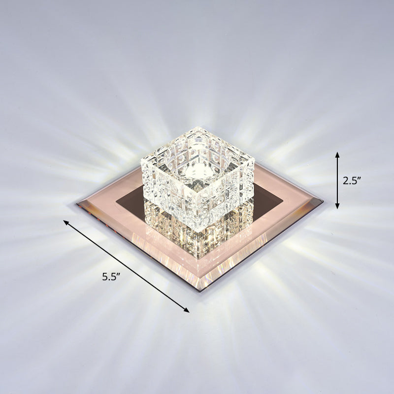 Square Shade Flush Light Modern Style Crystal Corridor LED Flush Ceiling Light Fixture Tan 5.5" White Clearhalo 'Ceiling Lights' 'Close To Ceiling Lights' 'Close to ceiling' 'Flush mount' Lighting' 2247763