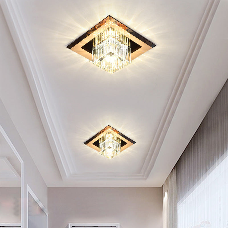 Square Corridor Flush Mount Lighting Prismatic Crystal Minimalist LED Flush Mount Fixture Clearhalo 'Ceiling Lights' 'Close To Ceiling Lights' 'Close to ceiling' 'Flush mount' Lighting' 2247773
