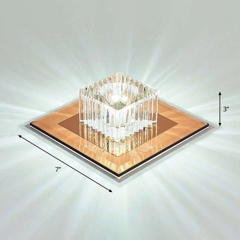Square Corridor Flush Mount Lighting Prismatic Crystal Minimalist LED Flush Mount Fixture Tan White Clearhalo 'Ceiling Lights' 'Close To Ceiling Lights' 'Close to ceiling' 'Flush mount' Lighting' 2247775