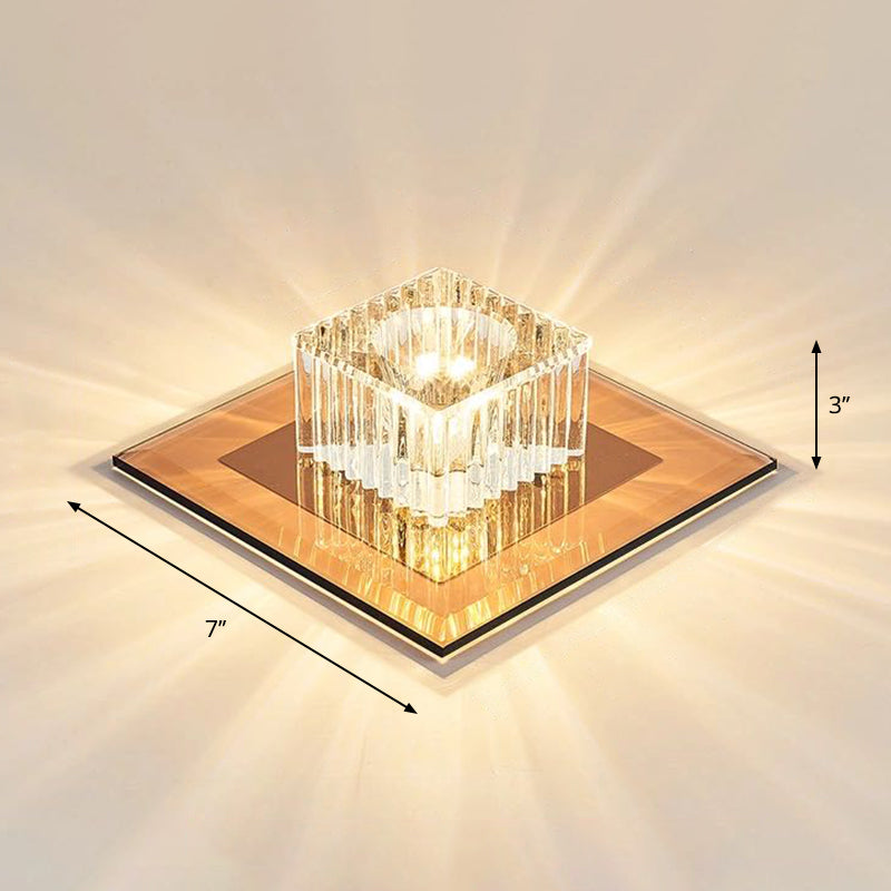 Square Corridor Flush Mount Lighting Prismatic Crystal Minimalist LED Flush Mount Fixture Tan Warm Clearhalo 'Ceiling Lights' 'Close To Ceiling Lights' 'Close to ceiling' 'Flush mount' Lighting' 2247777