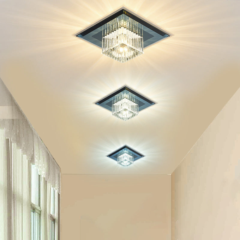 Square Corridor Flush Mount Lighting Prismatic Crystal Minimalist LED Flush Mount Fixture Clearhalo 'Ceiling Lights' 'Close To Ceiling Lights' 'Close to ceiling' 'Flush mount' Lighting' 2247778