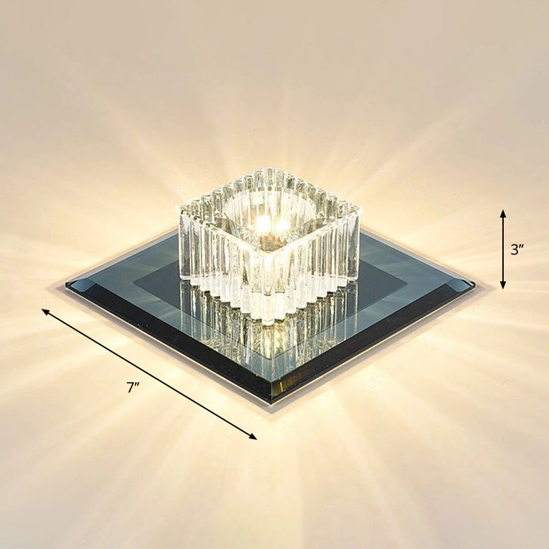 Square Corridor Flush Mount Lighting Prismatic Crystal Minimalist LED Flush Mount Fixture Black Warm Clearhalo 'Ceiling Lights' 'Close To Ceiling Lights' 'Close to ceiling' 'Flush mount' Lighting' 2247779