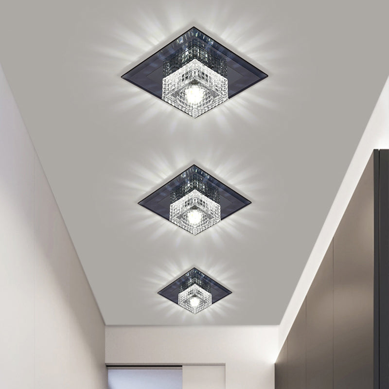 Squared LED Flush Mount Light Simplicity Clear Crystal Passage Flush Mount Ceiling Light Clearhalo 'Ceiling Lights' 'Close To Ceiling Lights' 'Close to ceiling' 'Flush mount' Lighting' 2247799