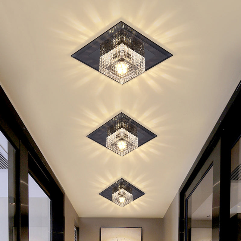 Squared LED Flush Mount Light Simplicity Clear Crystal Passage Flush Mount Ceiling Light Clearhalo 'Ceiling Lights' 'Close To Ceiling Lights' 'Close to ceiling' 'Flush mount' Lighting' 2247802