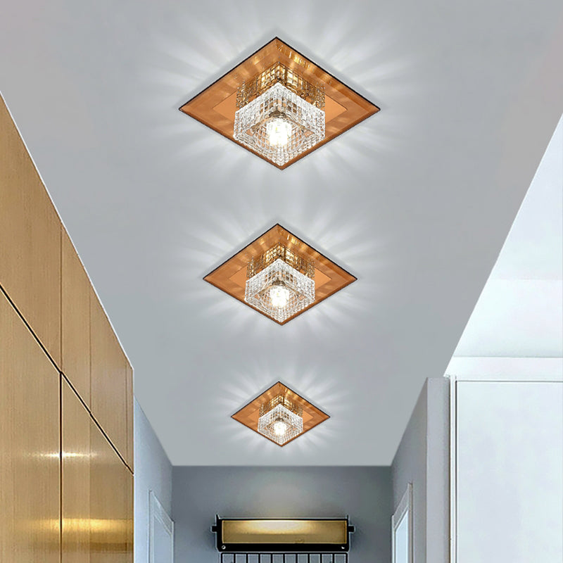 Squared LED Flush Mount Light Simplicity Clear Crystal Passage Flush Mount Ceiling Light Clearhalo 'Ceiling Lights' 'Close To Ceiling Lights' 'Close to ceiling' 'Flush mount' Lighting' 2247804