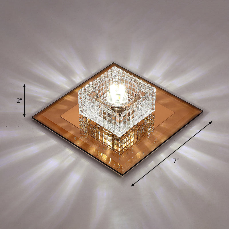 Squared LED Flush Mount Light Simplicity Clear Crystal Passage Flush Mount Ceiling Light Tan White Clearhalo 'Ceiling Lights' 'Close To Ceiling Lights' 'Close to ceiling' 'Flush mount' Lighting' 2247805