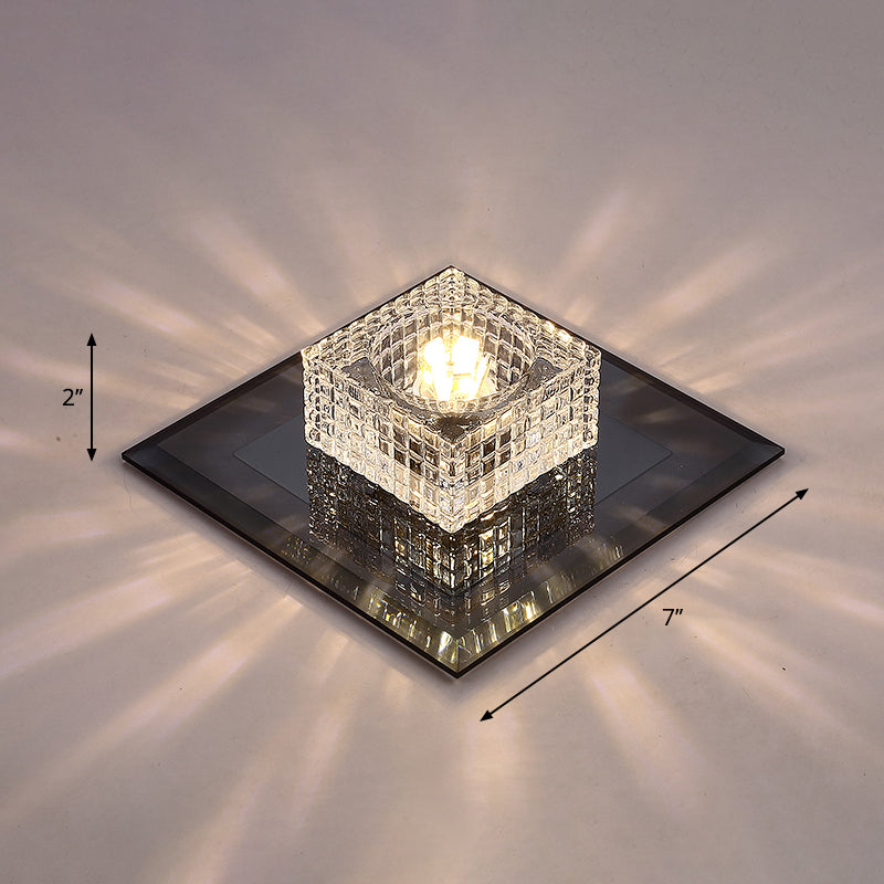 Squared LED Flush Mount Light Simplicity Clear Crystal Passage Flush Mount Ceiling Light Black Warm Clearhalo 'Ceiling Lights' 'Close To Ceiling Lights' 'Close to ceiling' 'Flush mount' Lighting' 2247809