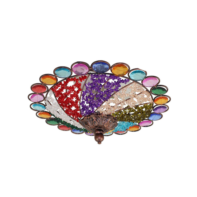12"/16" Wide Colonial Flared Ceiling Lamp Multi Colored Plexiglass 3-Light Weathered Copper Flushmount Clearhalo 'Ceiling Lights' 'Close To Ceiling Lights' 'Close to ceiling' 'Flush mount' Lighting' 224783