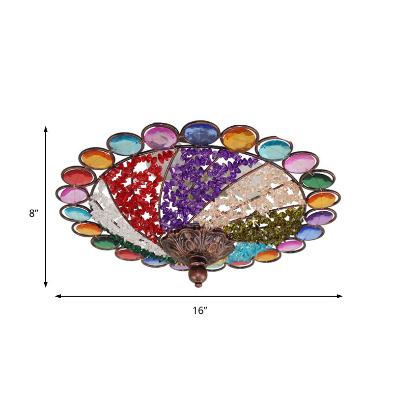 12"/16" Wide Colonial Flared Ceiling Lamp Multi Colored Plexiglass 3-Light Weathered Copper Flushmount Clearhalo 'Ceiling Lights' 'Close To Ceiling Lights' 'Close to ceiling' 'Flush mount' Lighting' 224785