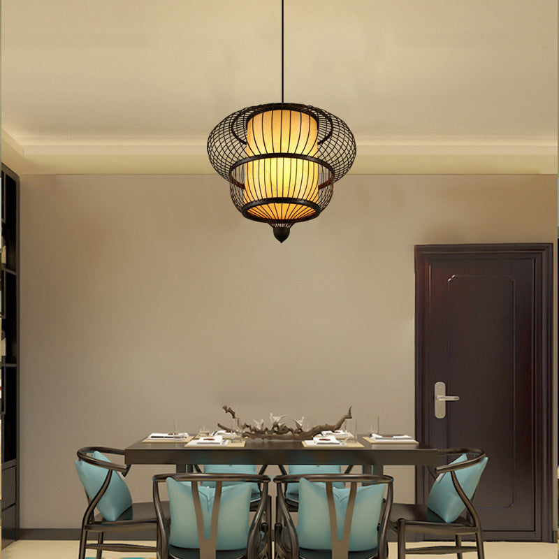 Gourd Shaded Bamboo Suspension Light Simplicity Single Black Pendant Light Fixture Black Clearhalo 'Ceiling Lights' 'Pendant Lights' 'Pendants' Lighting' 2247914_3bfb3160-0530-4eae-b21b-159467c9bbe5