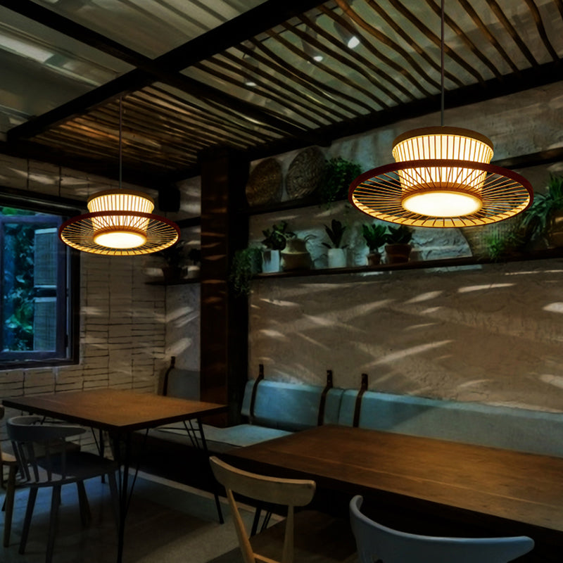 Circle Ceiling Light Asian Style Bamboo 1������Bulb Wood Hanging Lighting for Tea Room Clearhalo 'Ceiling Lights' 'Pendant Lights' 'Pendants' Lighting' 2247920