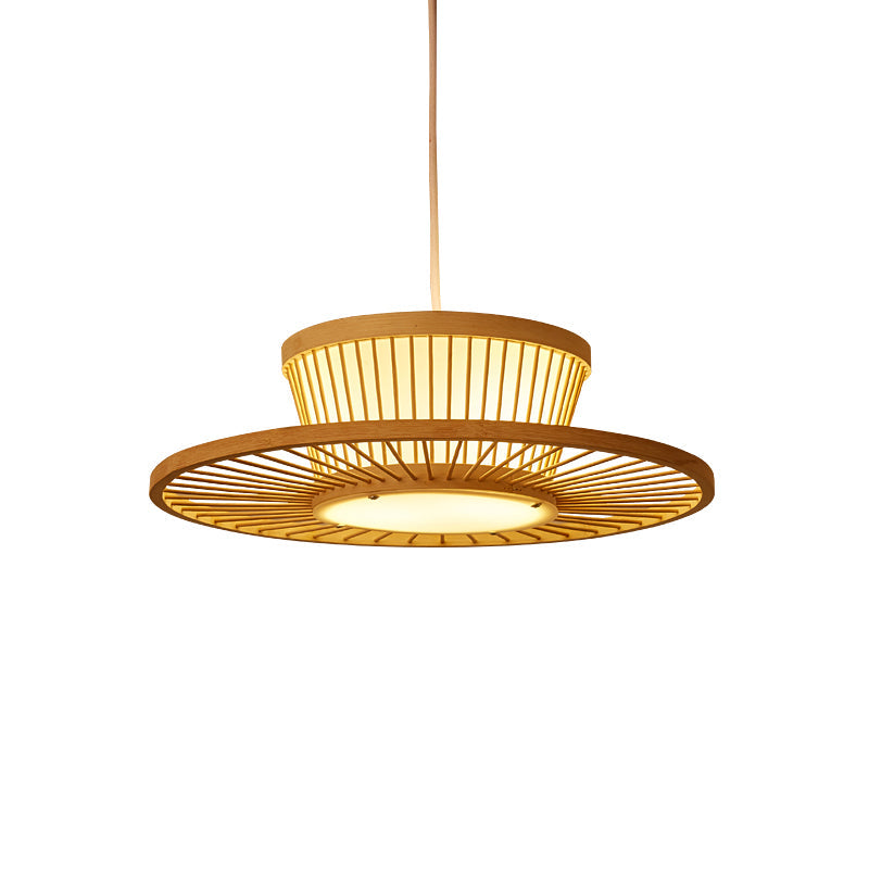 Circle Ceiling Light Asian Style Bamboo 1������Bulb Wood Hanging Lighting for Tea Room Clearhalo 'Ceiling Lights' 'Pendant Lights' 'Pendants' Lighting' 2247923