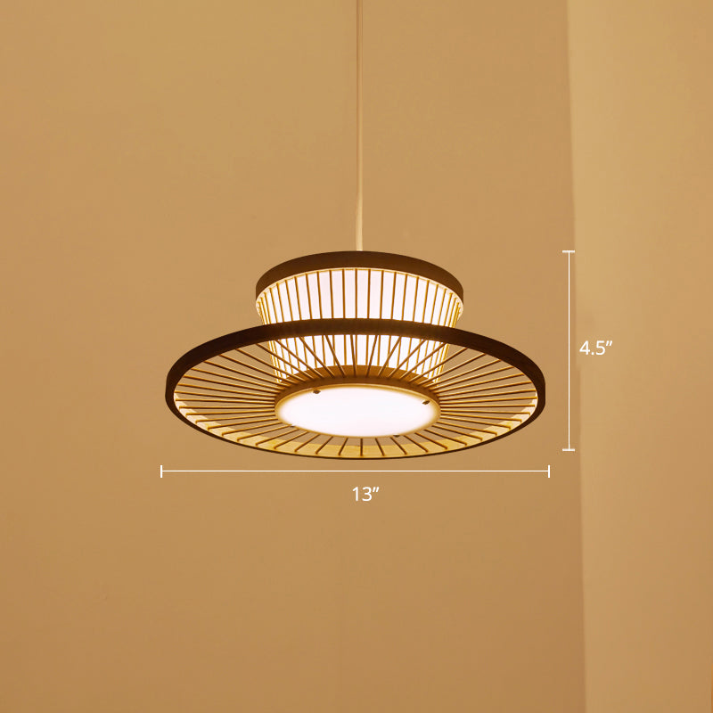 Circle Ceiling Light Asian Style Bamboo 1������Bulb Wood Hanging Lighting for Tea Room Clearhalo 'Ceiling Lights' 'Pendant Lights' 'Pendants' Lighting' 2247924