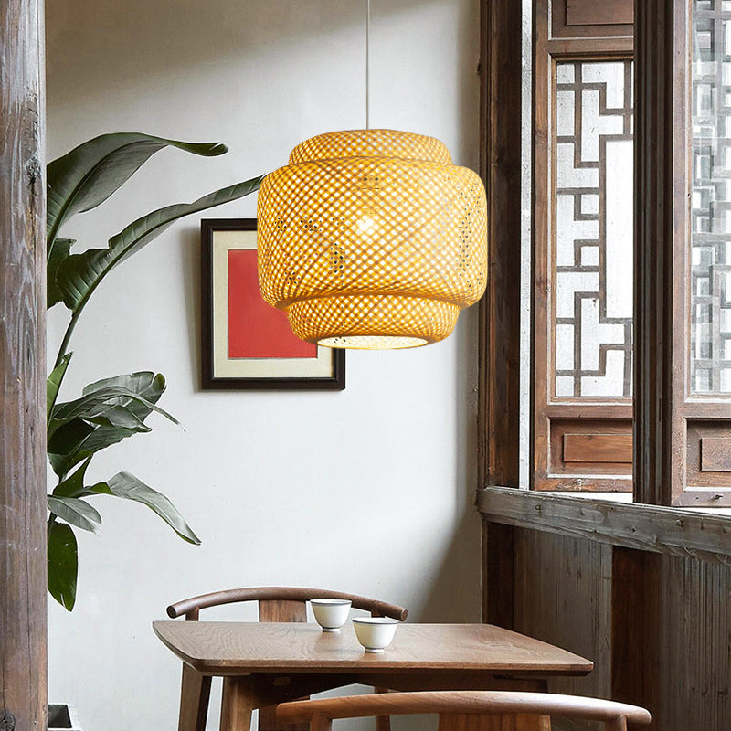Modern Lantern Ceiling Light Bamboo Single Restaurant Hanging Pendant Light in Wood Clearhalo 'Ceiling Lights' 'Pendant Lights' 'Pendants' Lighting' 2247935