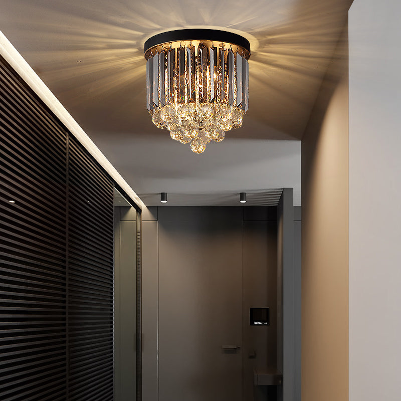 10"/12"/16" W Black Cylindrical Corridor Ceiling Flush Light Minimal 2/4/7 Lights Crystal Flushmount Lighting Black 19.5" Clearhalo 'Ceiling Lights' 'Close To Ceiling Lights' 'Close to ceiling' 'Flush mount' Lighting' 224795
