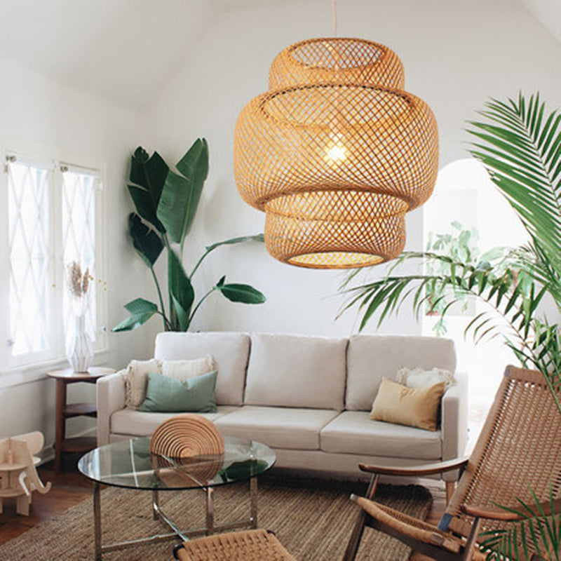 Lantern Restaurant Suspension Light Bamboo 1-Light Simplicity Pendant Light Fixture Clearhalo 'Ceiling Lights' 'Pendant Lights' 'Pendants' Lighting' 2247950