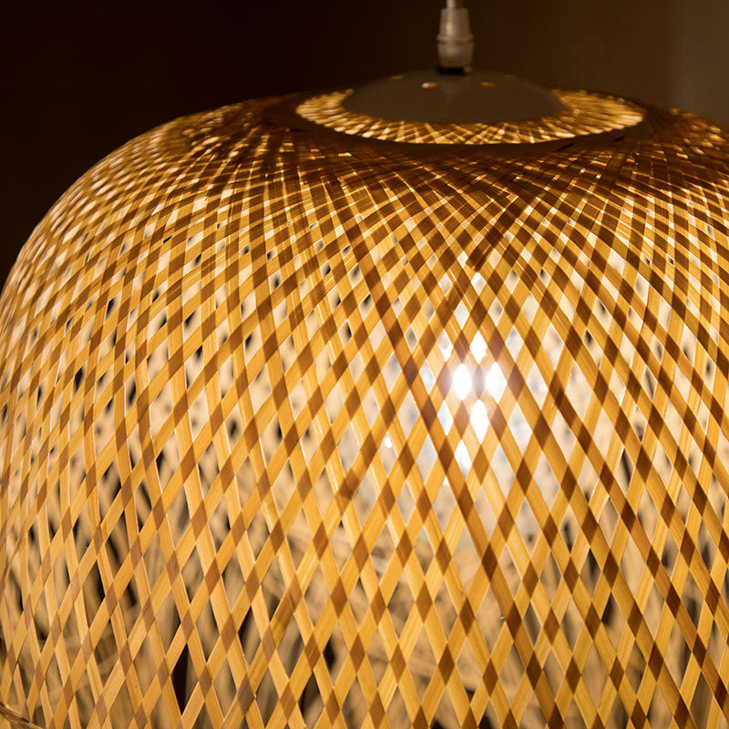 Bamboo Fringed Bell Ceiling Light Asian Style 1 Bulb Wood Hanging Lighting Fixture Clearhalo 'Ceiling Lights' 'Lighting' 'Pendant Lights' 2247963_252a026c-1e28-405e-b2c4-326dc72b3d43