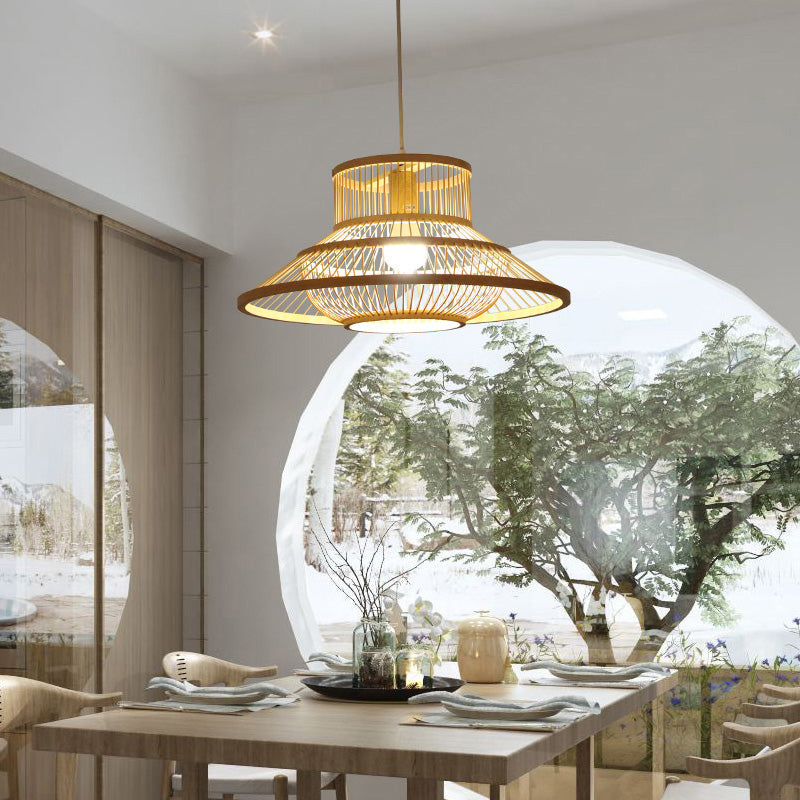Minimalist Handcrafted Suspension Lighting Bamboo 1 Head Tea Room Pendant Ceiling Light in Wood Clearhalo 'Ceiling Lights' 'Lighting' 'Pendant Lights' 2247968_e58e6f47-c2be-49b5-8028-cc63eb13e507