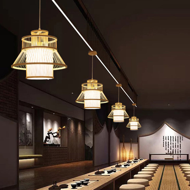 Minimalist Handcrafted Suspension Lighting Bamboo 1������Head Tea Room Pendant Ceiling Light in Wood Clearhalo 'Ceiling Lights' 'Pendant Lights' 'Pendants' Lighting' 2247969